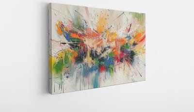 Saammp Canvas Schilderij - Kleurrijk - Explosie verfspetters - Abstracte kunst - Chaotisch - 40x30 - Foto op canvas - Wanddecoratie - Muurdecoratie Woonkamer - Kantoor Decoratie