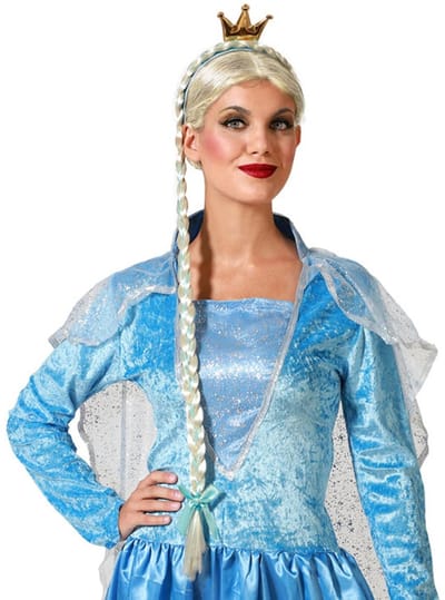 Atosa Verkleed haarband/hoofdband met vlecht en kroon - blauw - meisjes/dames - queen/ijsprinses/Elsa/Fantasy - carnaval - kunststof