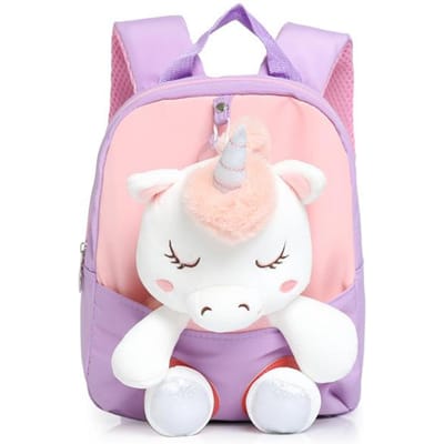 Sac à dos 3D Mignon pour tout-petits Enfants Sacs à dos avec jouets licorne en peluche Sacs d'école pour filles Sac à dos Maternelle Préscolaire Animaux en peluche Sac pour bébé violet
