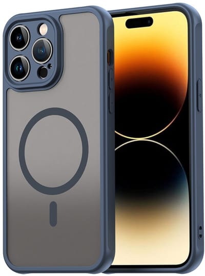 MobyDefend Hoesje - Geschikt voor iPhone 14 Pro Max - Case Geschikt voor MagSafe - Mat Transparant Met Gekleurde Rand - Blauw