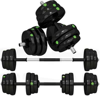 SPORTNOW Halterset 2-in-1 verstelbaar 25 kg - Dumbbellset - Barbell - Gewichtenset voor thuis - Zwart en groen