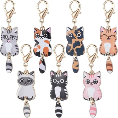 Thijox - 7 Schattige Katjesleutelhangers - Duurzame Zakhangers voor Kattenliefhebbers - Perfect Cadeau voor Dierenfans - 6 x 1,5 cm - Stijlvol en Prak