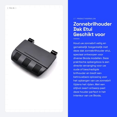 Dailygoods- Zonnebrilhouder Auto - Opbergdoos - Etui - Voor Skoda Fabia/Octavia/Roomster - Onderdeelnummer 1Z0868565 - Hoge betrouwbaarheid