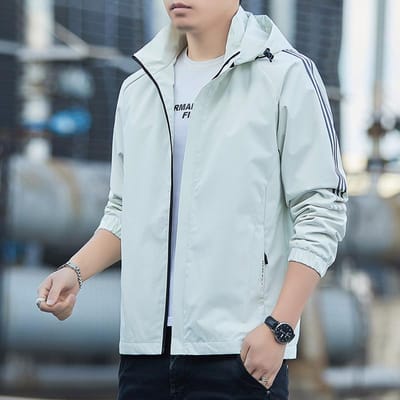 Veste Homme Automne Nouvelle Veste à Capuche Homme Ample Décontractée Haut Rayé Jeunesse 5XL ivoire