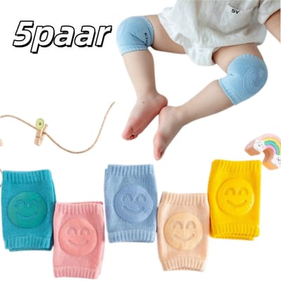 5 paar Babykniebeschermers voor kruipen - antislip pasvorm - babybescherming - beensteunen voor kruipen - 7,5*12 cm - geschikt voor pasgeborenen die leren kruipen, jongens en meisjes - blauw, groen, geel, roze, kaki