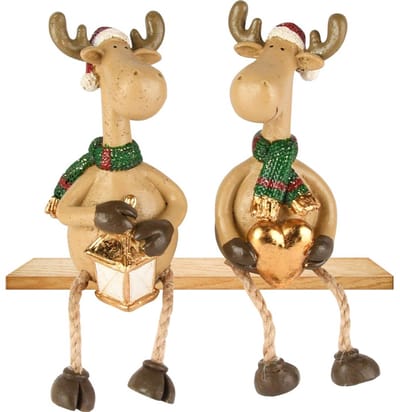 Dekoratief | Rendier m/hangbeentjes, groen, resina, 6x5x10cm, set van 2 stuks | A255715