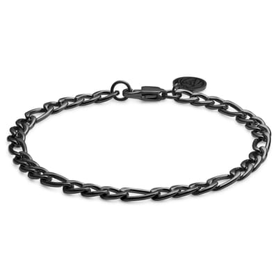 Essentials | 6 mm Gunmetal Zwarte Armband met Figaro Schakels