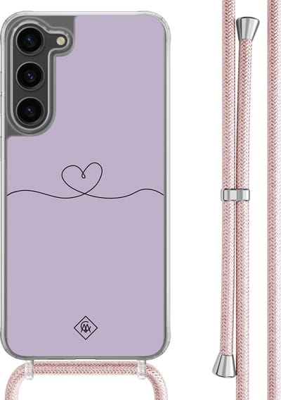 Casimoda® hoesje met rosegoud koord - Geschikt voor Samsung S23 Plus - Hart Lila - Afneembaar koord - TPU/polycarbonaat - Paars