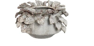 PTMD Varda Beige Ceramic Rough Pot With Leaf Details S