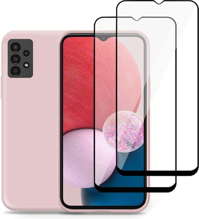 Geschikt voor Samsung A13 4G Hoesje + 2x Screenprotector – Full Cover Gehard Glas – Suède Back Cover Case Rose