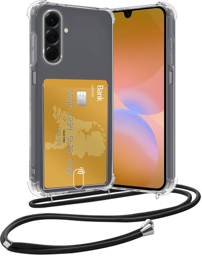 Hoesje Geschikt voor Samsung A26 Hoesje Met Telefoonketting Pasjeshouder Shockproof Case Koord - Hoesje Geschikt voor Samsung Galaxy A26 Hoes Met Kaarthouder - Transparant