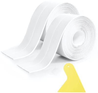 Waterdichte kitstrip voor het afdichten van keuken, badkamer, badkuip, toilet en vloeren - 2 rollen van 6,4 meter in wit, zelfklevend en eenvoudig aan te brengen