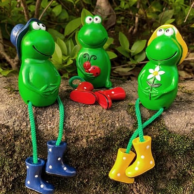 Allecto Plus - Set van 3 kikkerdecoraties voor in de tuin - Spiegelende tuinfiguren - Rand- en hekkruk - Decoratieve standbeelden voor binnen en buiten
