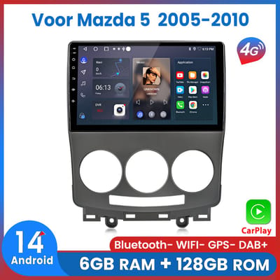 Awesafe 6GB+128GB Autoradio - Geschikt Voor Mazda 5 2005 t/m 2010 - Draadloze Carplay Android Auto - Touchscreen - GPS Navigatie 4G WiFi - Bluetooth Radio - 8 Kern V1PRO - 2005 2006 2007 2008 2009 2010