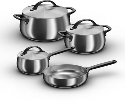 BergHOFF Home Belly Pannenset 7-delig – RVS Kookset met Steelpan, Kookpotten & Deksels – Inclusief Ø 28 cm Braadpan – PFAS-Vrij & Ovenbestendig – Smokey Black