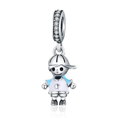 Fler® | Bedel | Past op populaire bedelarmbanden (standaard - 3mm) | Little Boy Bedel | Kleine Jongen | Hangbedel Charm | 925 zilver | Transparant Lichtblauw | Sinterklaas cadeaul | Vriendschap, Verjaardagsgeschenk, Kerst kado, Valentijnsdag cadeau