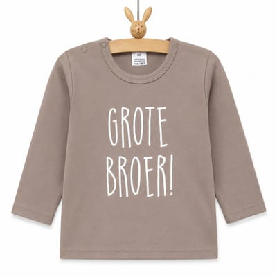 Shirt baby jongen big brother zwangerschapsaankondiging Ik word grote broer | lange mouw T-Shirt | beige zand zandkleur | maat 74 zwangerschap aankondiging bekendmaking baby