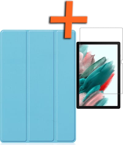 Hoesje - Geschikt voor Samsung Galaxy Tab A8 - Met Screenprotector - Trifold Bookcase - Hard Cover - Hardcover Book Case - Tablet Hoes - Lichtblauw