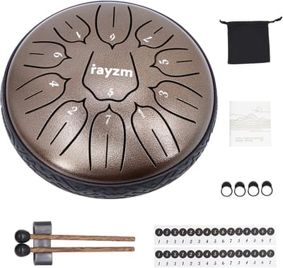 MELVRA Stalen Tong Drum - Handpan - 6 inch - Tank Drum - 11 Noten - D-Key - Koolstofstaal - Percussie Instrument - Tongue Drum - Meditatie Drum