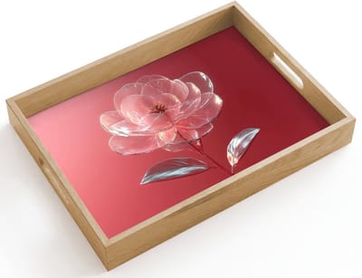 Dienblad hout 40x30 cm - Schootdienblad - Sierlijk - Bloem - Roze - Glazen - Borrelplank rechthoek - Plateau dienbladen