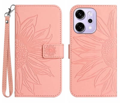 Coverup Hoesje - Geschikt voor OPPO Reno14 Hoesje - Coverup Zonnebloem Book Case met Koord - Roze