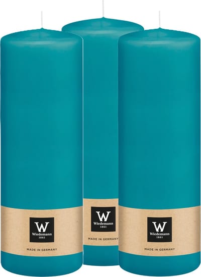 Wiedemann Cilinderkaars/stompkaars - 3x - turquoise blauw - 20 x 7 cm - 103 branduren - zuilkaarsen