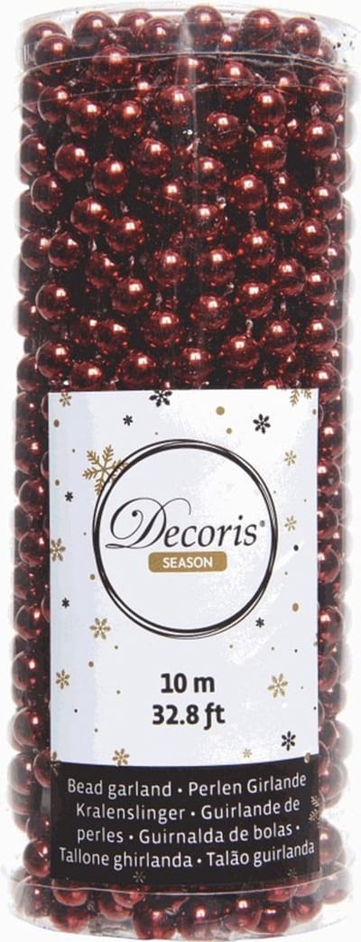 Decoris kerstslinger - 10 meter - 0,8cm kralen - Rood