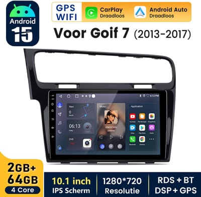 HexinexMarket - 10.1" Autoradio Geschikt voor VW Golf Ⅶ 7 (2013-2017) - Draadloos CarPlay Android Auto multimediaspeler GPS Navi - 2GB+64GB