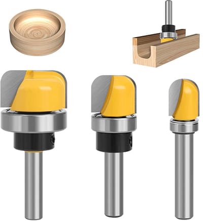 DW4Trading Houtfrees Neus Radius frezen Set van 3 Stuks - 12,7x16 19x16 28,6x16 mm - Schacht 8 mm