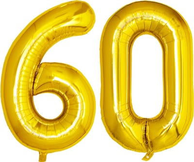 Folie Ballon Cijfer 60 Jaar Goud Verjaardag Versiering Helium Cijfer Ballonnen Feest versiering Met Rietje - 86Cm