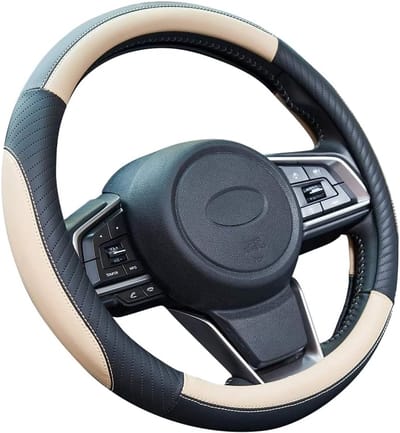 Famanu – Stuurhoes voor auto, universele maat 37-38 cm, antislip en beige