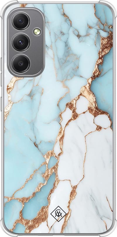 Casimoda® hoesje - Geschikt voor Samsung Galaxy A34 - Marmer Lichtblauw - Shockproof case - Extra sterk - TPU/polycarbonaat - Blauw, Transparant