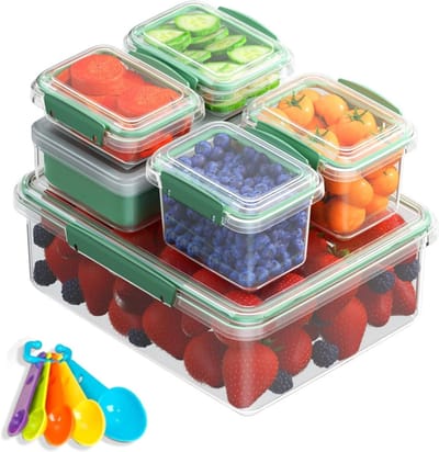 Set van 9 Lekvrije Vershoudbakjes met Maatlepels - BPA Vrij, Magnetronbestendig en Luchtdicht voor Meal Prep en Bewaren van Voedsel