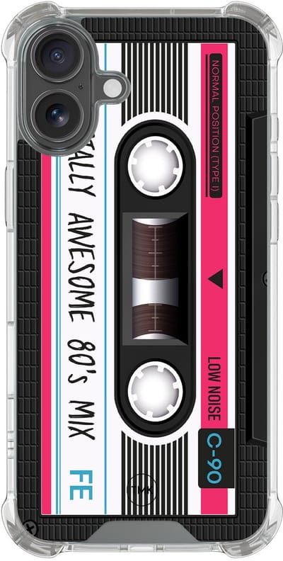 Shockproof hoesje geschikt voor Apple iPhone 17 - Cassette - Schokbestendig - Verhoogde randen - TPU case - Extra Sterke Back Cover - Print - Transparant, Zwart