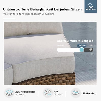 Balkon Loungeset Halfrond 61 x 61 x 44,5 cm – Modulaire PE Rotan Tuinmeubelset met 20 cm Cushion Pro Kussens, Weerbestendig & Multifunctioneel – Inclusief Verbindingsclips – Nicolehome