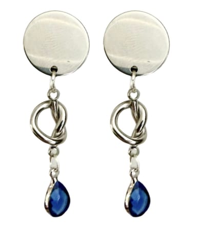 Clip oorbellen -zilverkleur -knoop -blauw- geen gaatje- Charme Bijoux