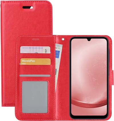 Hoesje - Met Pasjeshouder - Geschikt voor Samsung Galaxy A25 - Luxe Bookcase Portemonee - Flip Case - Kunstleer Book Case - Flipcase - Book Cover - Walletcase - Portemonneehoes - Rood