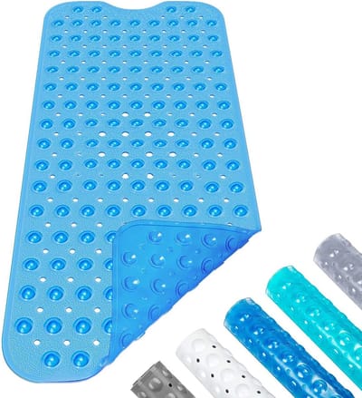 Badkuipmat Antislip,100x40cm Extra Lange Douchemat Antislipmat Anti slip Badmat BPA Vrij Schimmelbestendig & Machinewasbaar Huidvriendelijk-Blauw