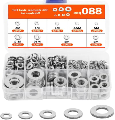 Assortiment van 880 roestvrijstalen sluitringen en carrosserieringen voor diverse toepassingen, inclusief M2 tot M12 maten