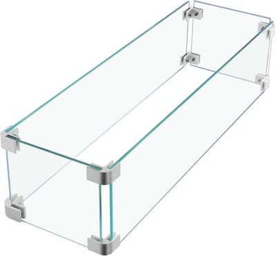 Rechthoekige Vuurkorf Windscherm van Gehard Glas - Dit Accessoire Voor Buiten met Aluminium Beugels en Anti-Slip Pads