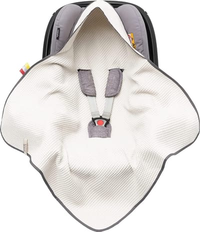 Wikkeldeken van wafelstof voor de zomer, 100% katoen, babydeken voor autostoel, knuffeldeken, kinderwagendeken voor kinderwagens, buggy's, bijvoorbeeld Maxi Cosi Roze Beige 3-punts riem (38) (ecru)