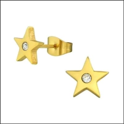 Aramat Jewels | Oorbellen | Ster Oorbellen met Zirkonia Steentje | Goudkleurig | |8mm | Staal | Volwassenen | Verkleurd niet