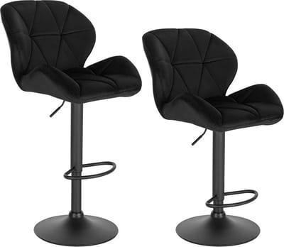 Barkrukken Set 82cm Zwart - Verstelbaar, Velvet en Rugleuning - Voor Eetkamer, Keuken en Woonkamer