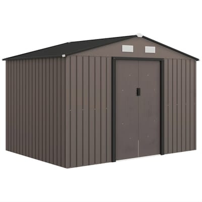 Gereedschapsschuur 4,9 m² – Tuinberging met Zadeldak en Schuifdeur – Weerbestendige Tool Shed met Fundering – Bruin