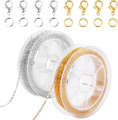 Set van 2 5 m Kettinglink Keten van RVS voor DIY Sieraden, Inclusief 40 Sluitingen en 100 Open Ringen voor Halskettingen
