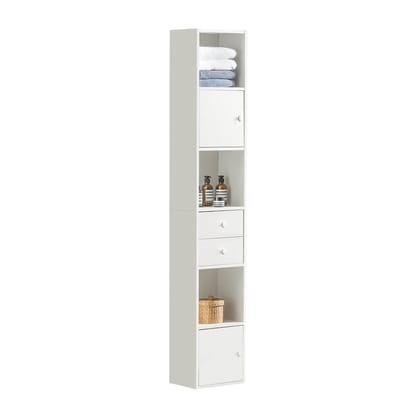 SoBuy STR10-W Hoge Badkamerkast - Witte Compositiehout met Planken