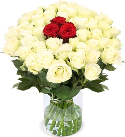 Rozenboeket - Bloemenarrangement - Liefde tonen - 50 rood-witte rozen - Ø 40-50 cm - Rood en wit