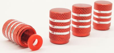 Schrader (auto) ventiel - Rood aluminium gestreept met afdichting