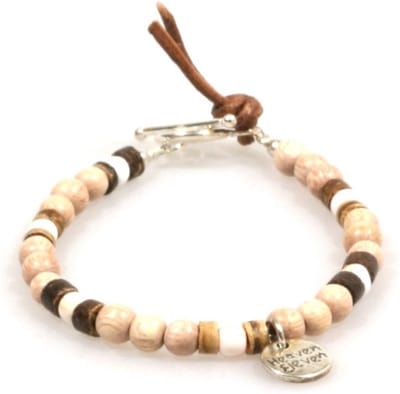 Heaven Eleven - dames armband - Ibiza - naturel Hout met Bruin been kralen en goudkleurig - 18cm