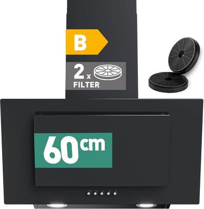 Heinrich's HDU7621 - Afzuigkap - 60cm - zwart - 300m3 - Schuine afzuigkap - met koolstoffilters